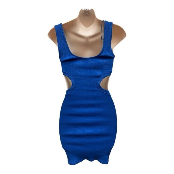 NWT Zara Side Cutout Blue Knit Mini Dress Size S - Picture 2 of 7